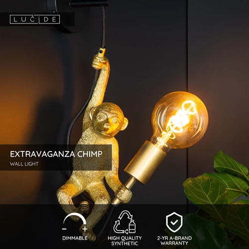 Lucide EXTRAVAGANZA CHIMP - Wall light - 1xE27 - Black - USP